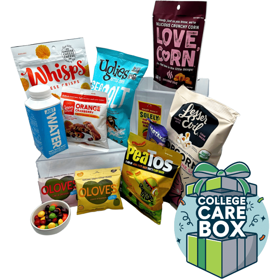 ptwmt snack box, college care box, packaged snacks
